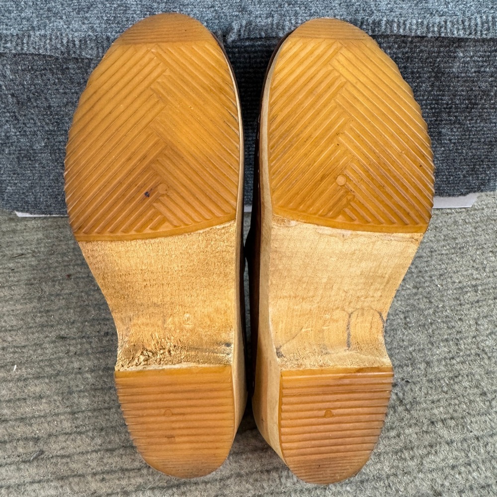 Olsson Clogs De Luxe Brown Leather Wooden Mules Made in Sweden Size 42 - Picture 7 of 16